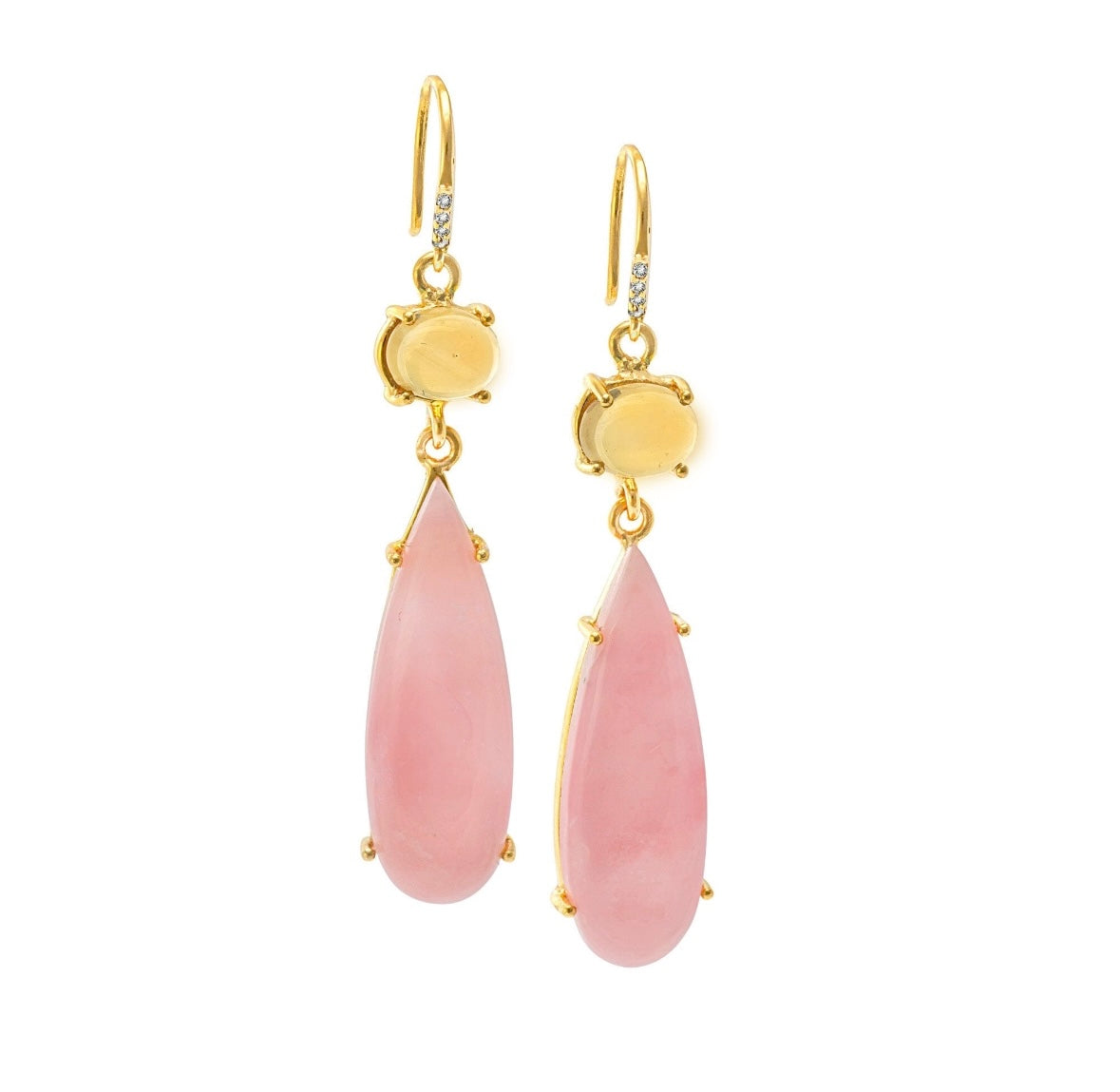 18k Gold Vermeil Citrine and Peruvian Pink Opal Hook Earrings: The Cla