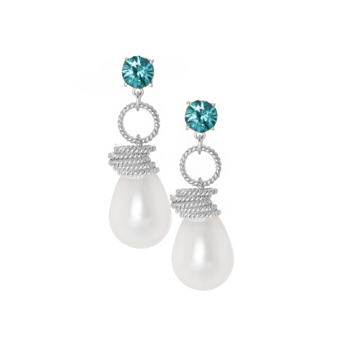 Blue Gemstone and Pearl Drop Earrings: The Clarissa