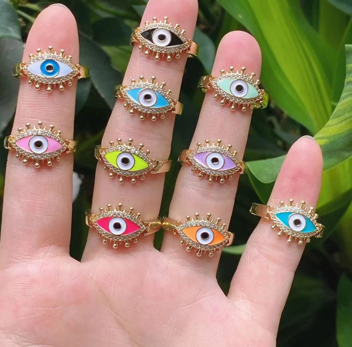 Enamel Multicoloured Evil Eye Rings: The Myka