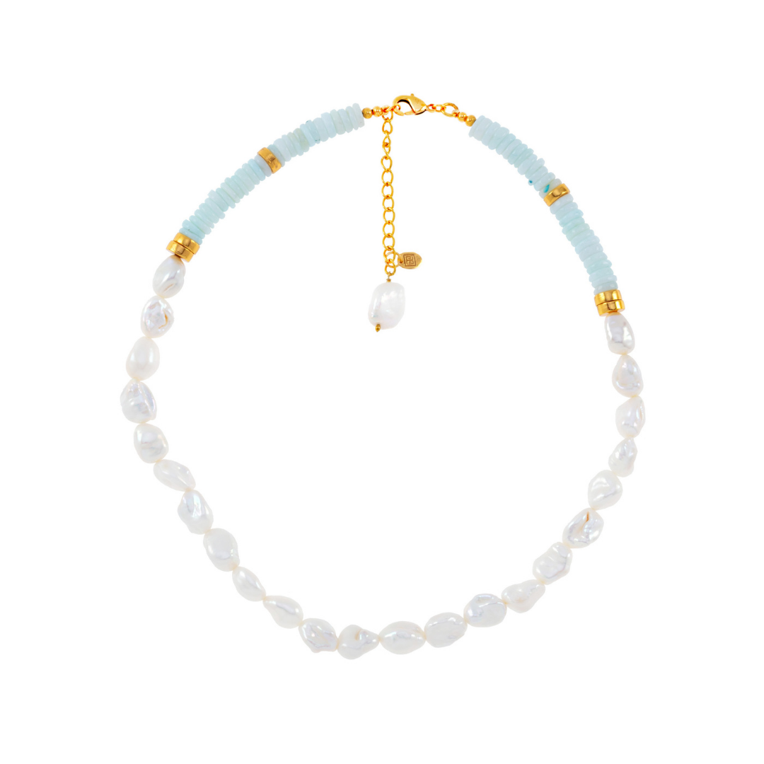 Aquamarine And Freshwater Pearl Necklace: The Jodhi