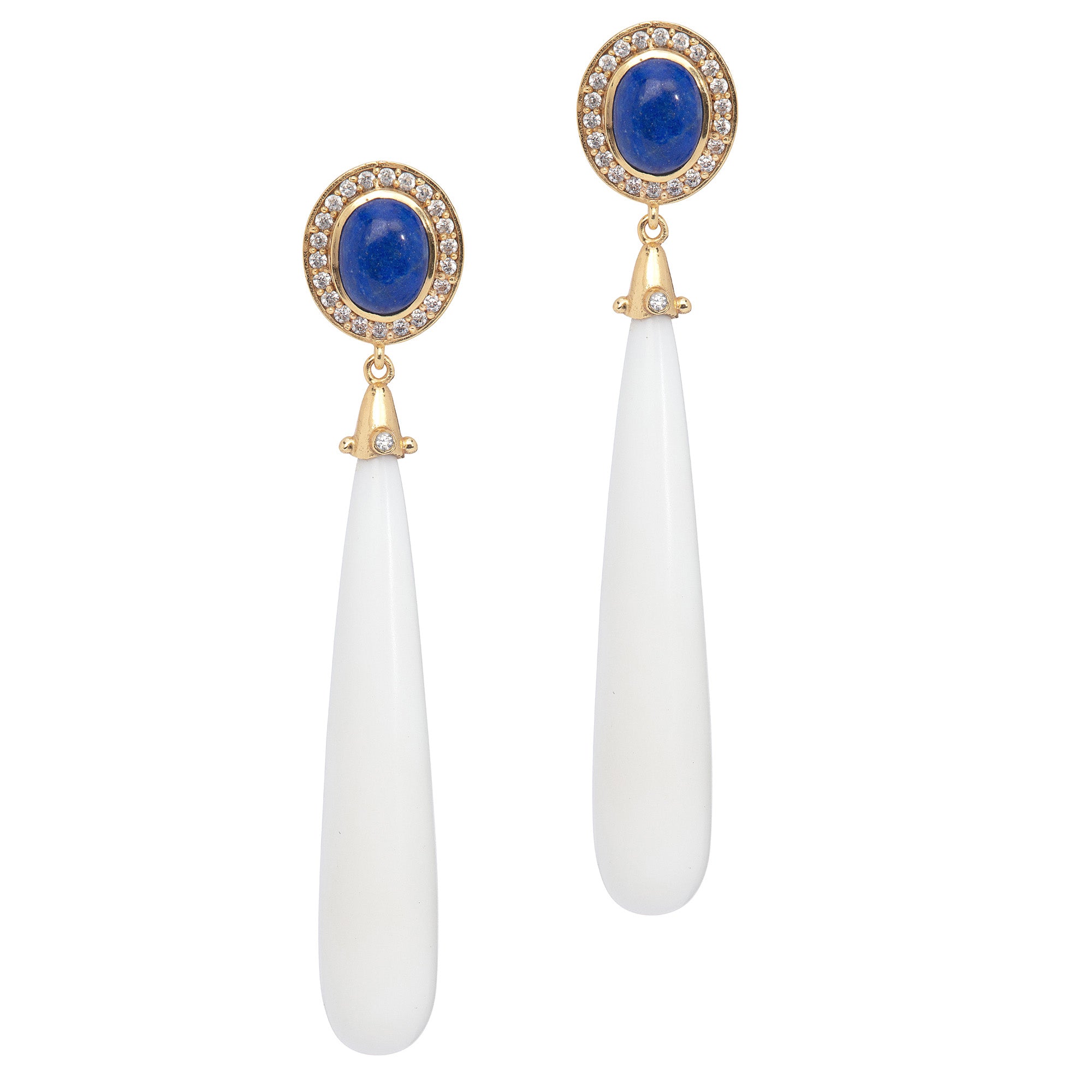 18k Gold Vermeil Lapis Lazuli and White Agate Drop Earrings: The Bethenny