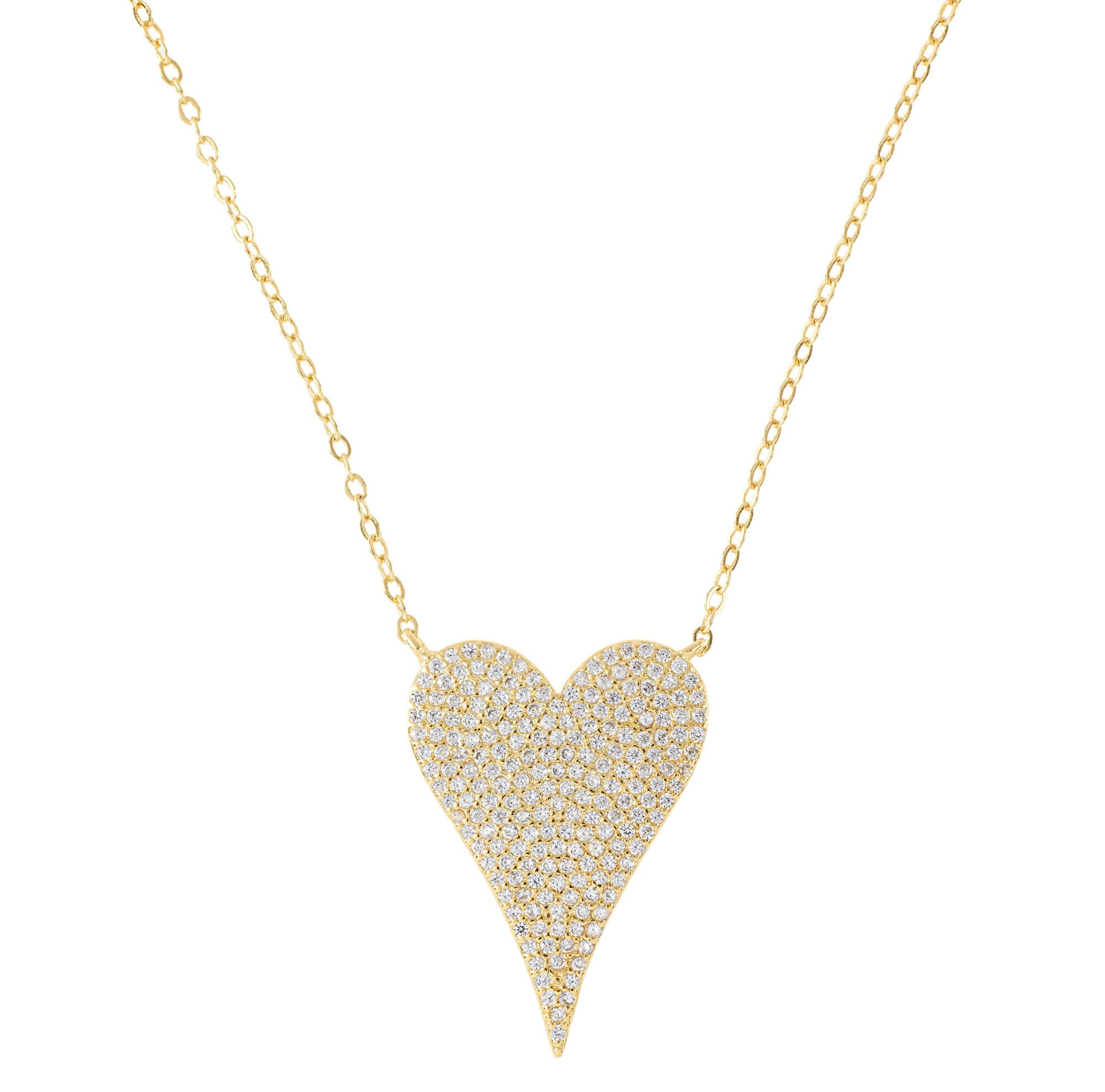 White Topaz & Gold Encrusted Love Heart Pendant Necklace (Large): The Lia