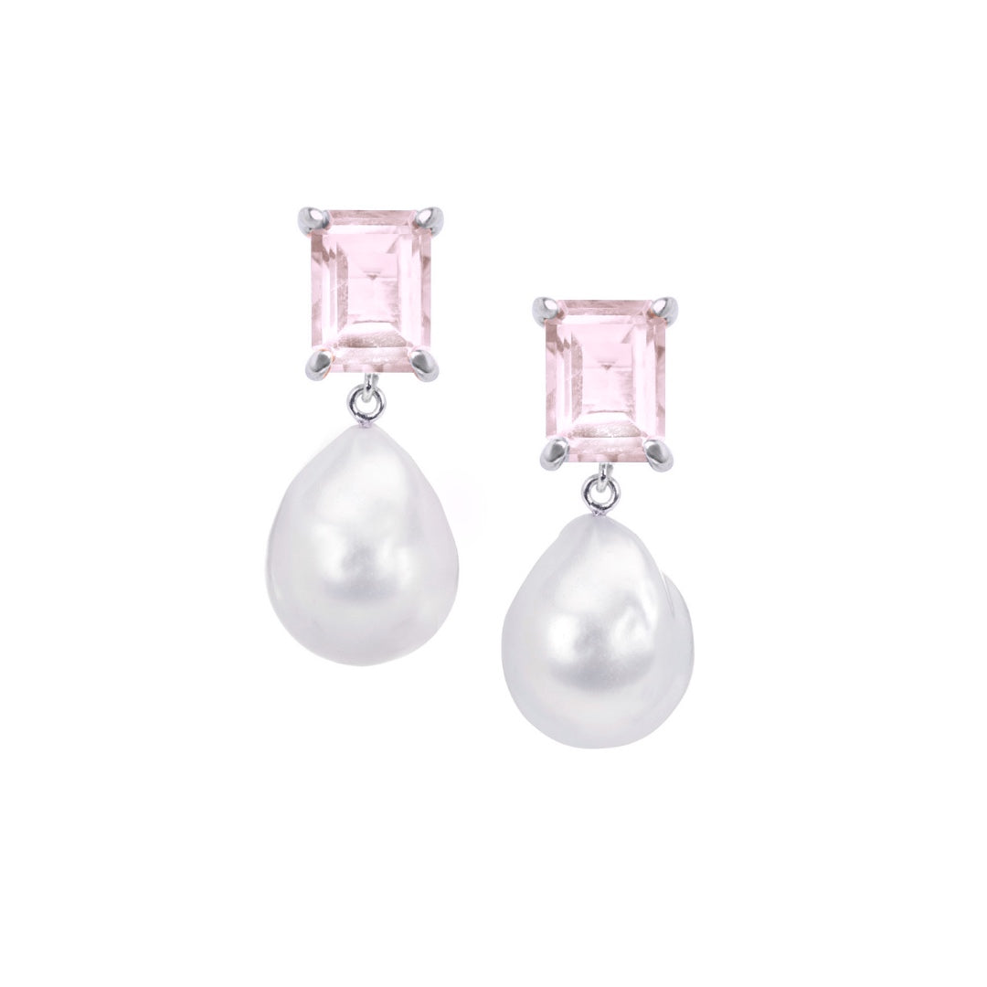 Rose Quartz And Baroque Pearl Earrings: The Bellen