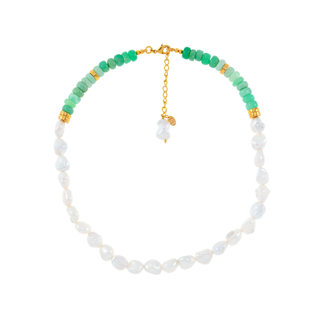 Chrysoprase & Freshwater Pearl Necklace: The Jodhi