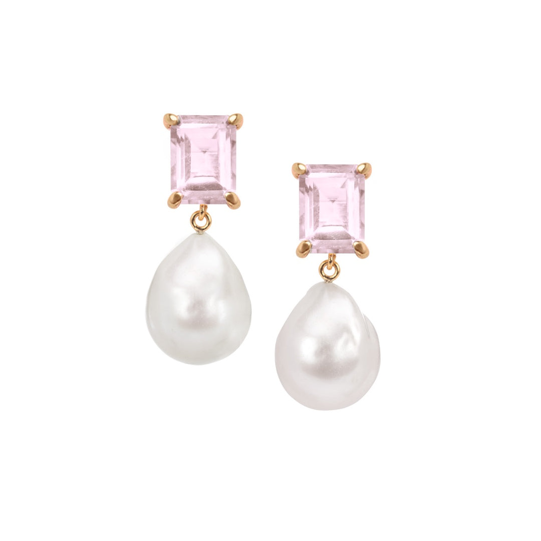 Rose Quartz And Baroque Pearl Earrings: The Bellen