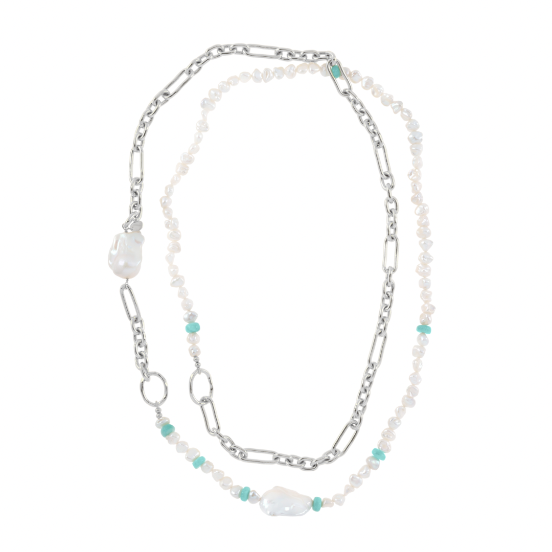 Link, Pearl and Amazonite Necklace: The Greta