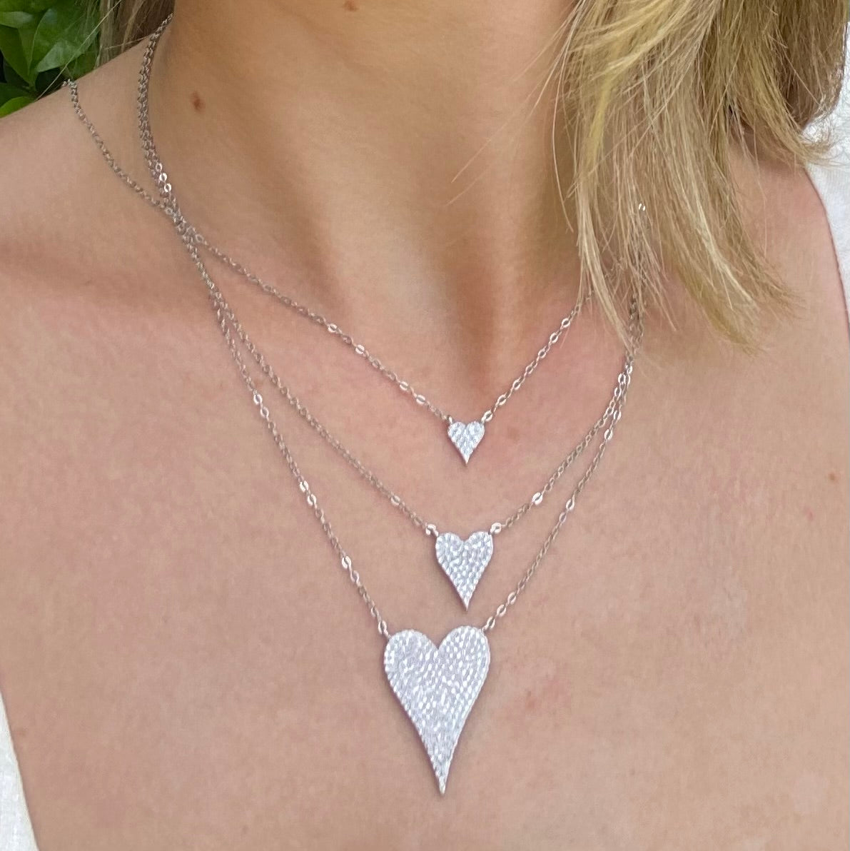 White Topaz & Silver Encrusted Love Heart Pendant Necklace (Large): The Lia