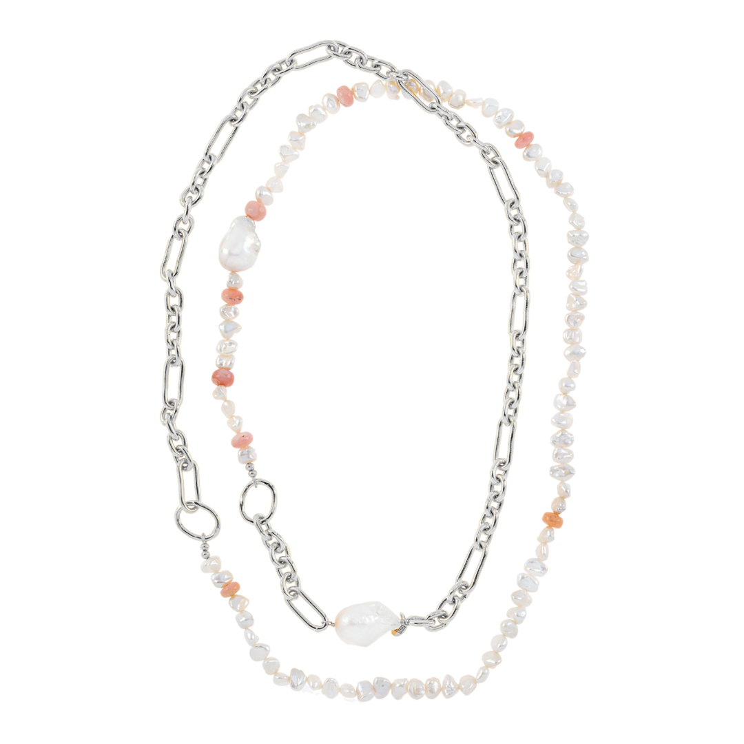 Link, Pearl and Pink Opal Necklace: The Greta