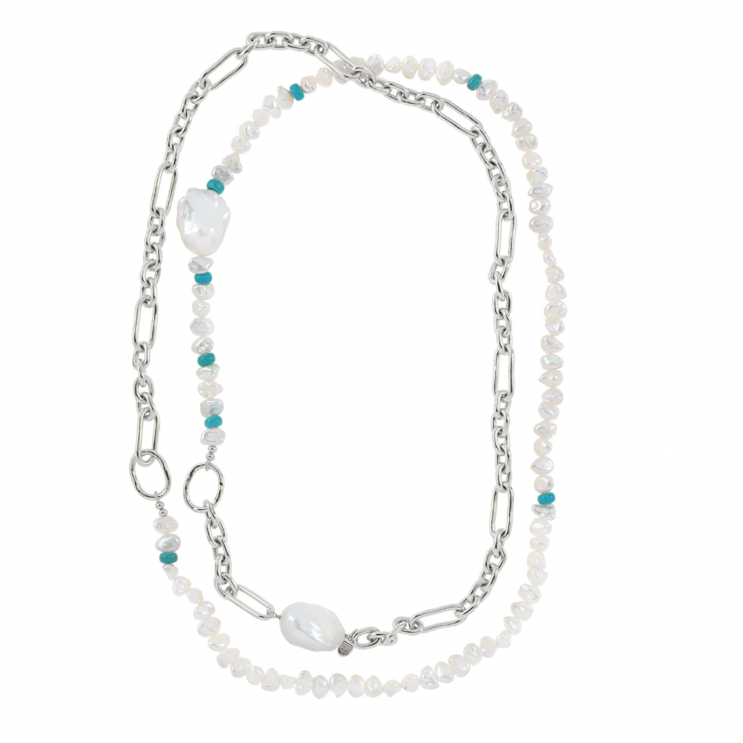 Link, Pearl and Turquoise Necklace: The Greta