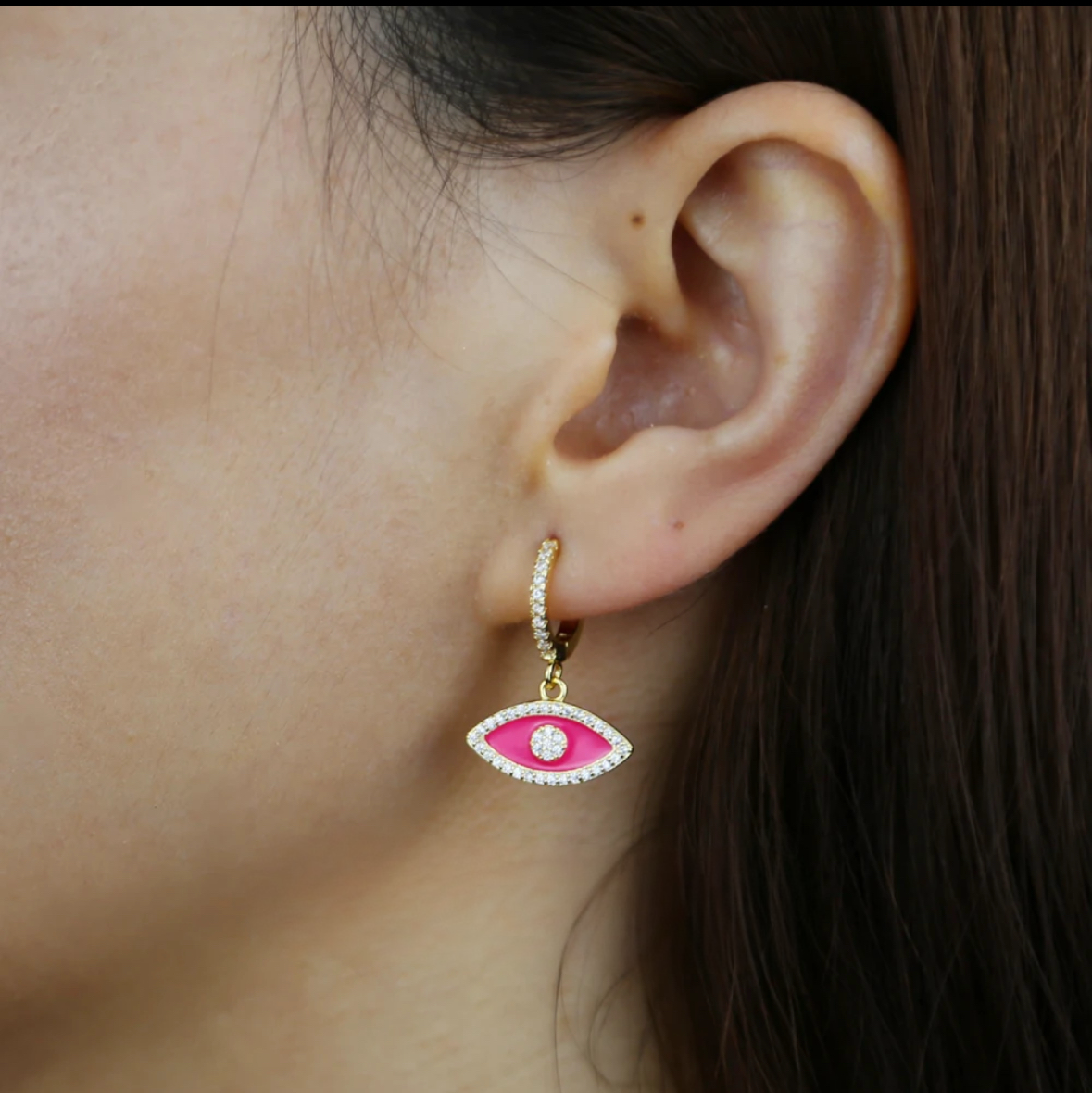 Evil Eye Huggies in Hot Pink: The Alexa