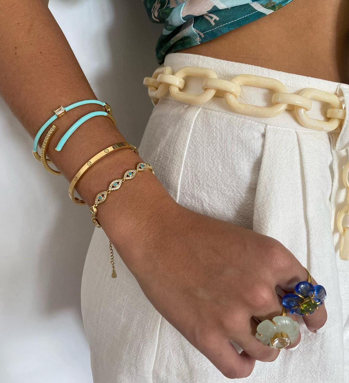 White Topaz and Enamel Clasp Bangle: The Felicity