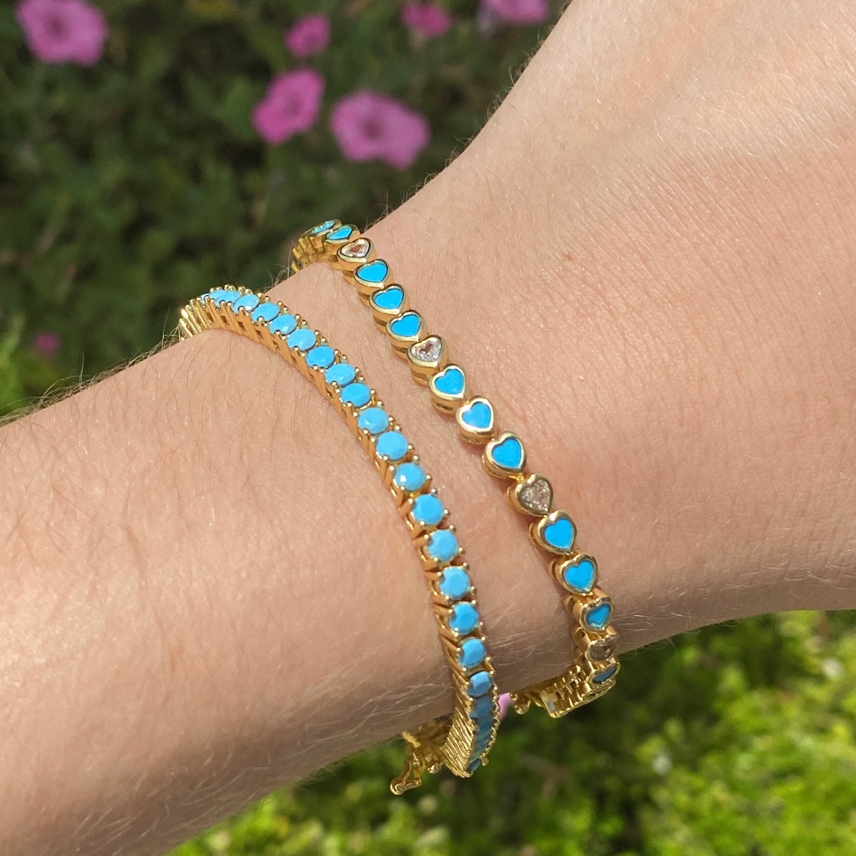 18k Gold Vermeil Turquoise Heart Tennis Bracelet: The Leticia