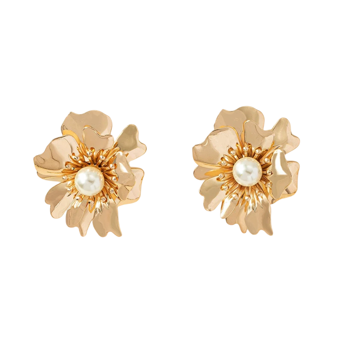 Large Gold & Pearl Floral Stud: The Cassandra