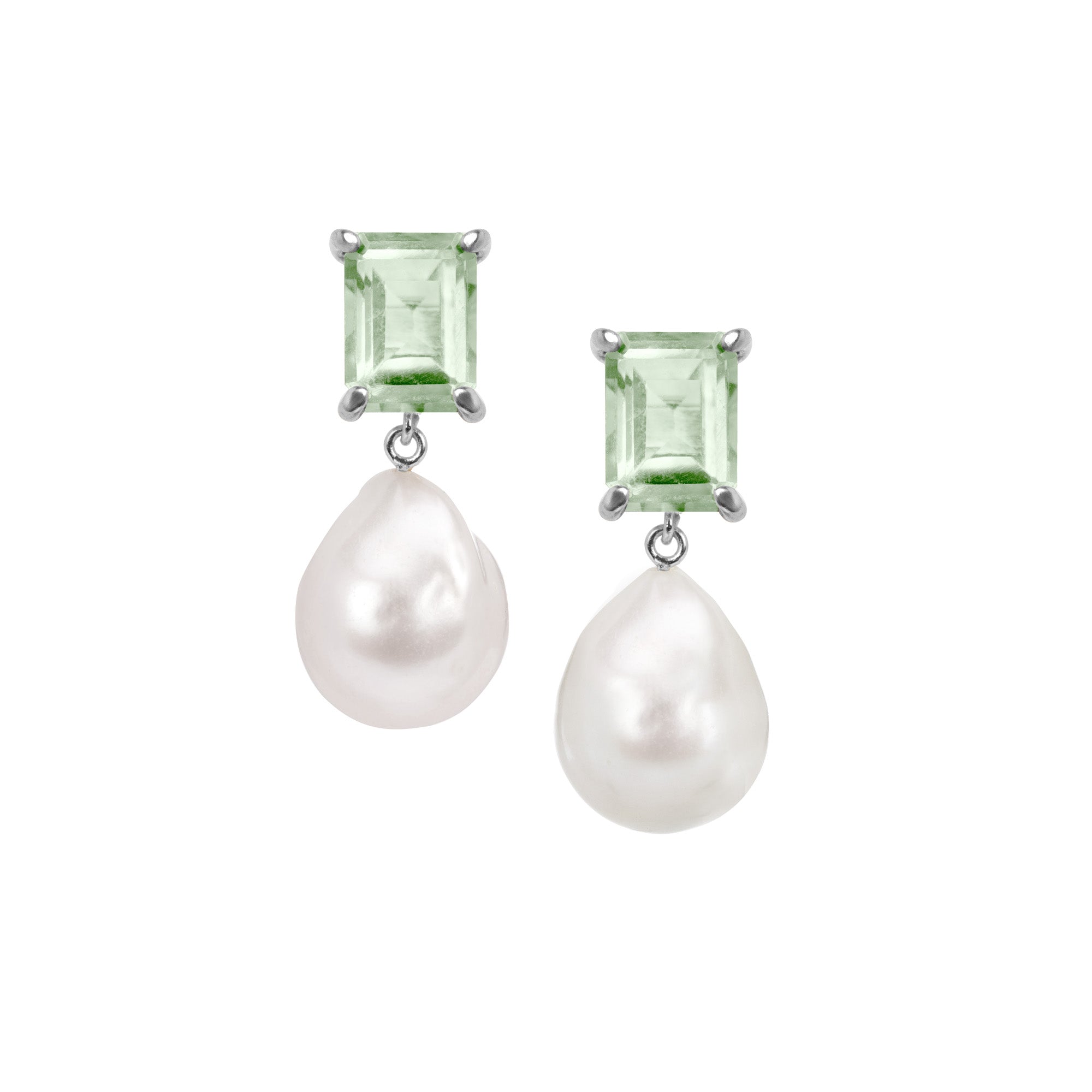 18k Gold Vermeil Green Amethyst And Baroque Pearl Earrings: The Bellen