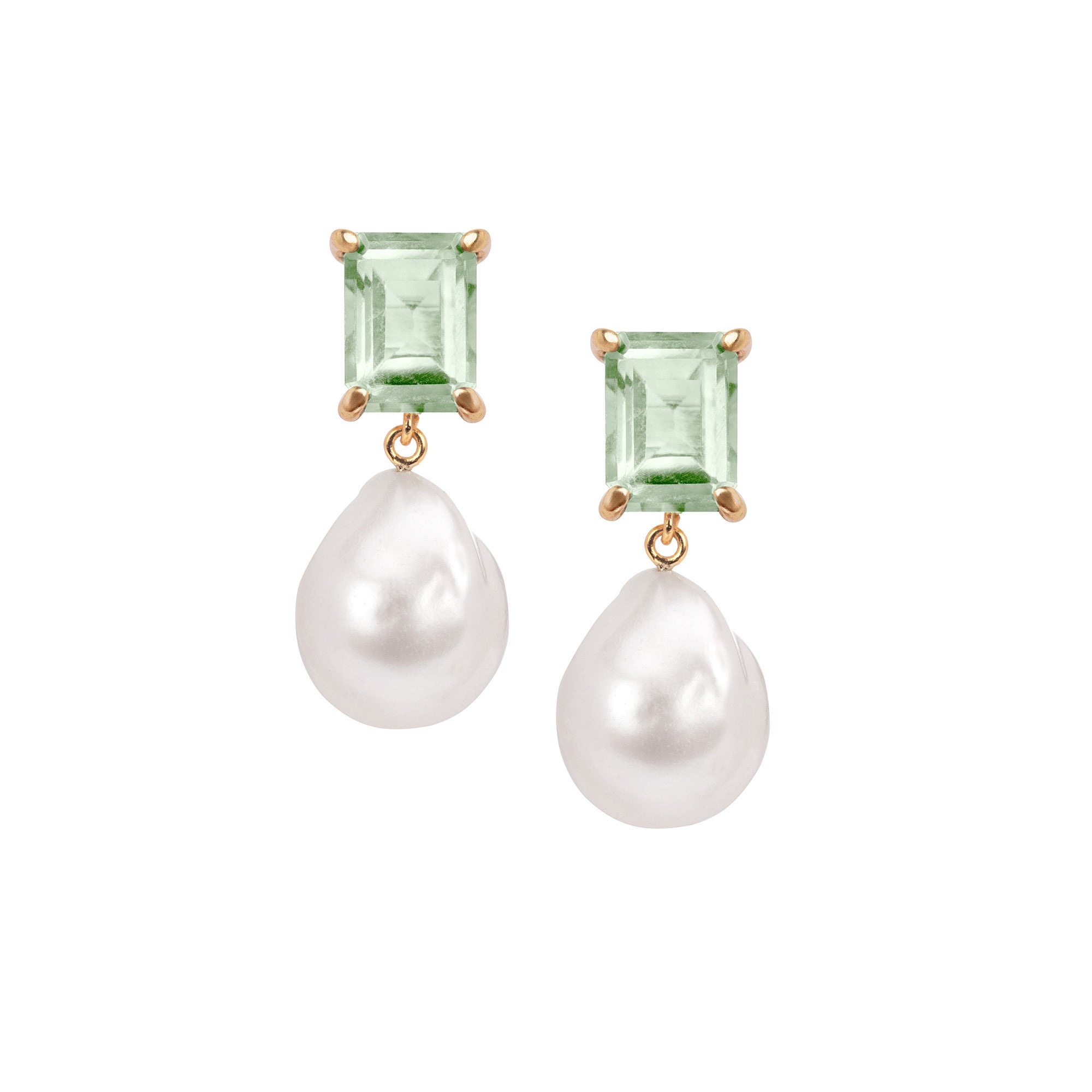 18k Gold Vermeil Green Amethyst And Baroque Pearl Earrings: The Bellen