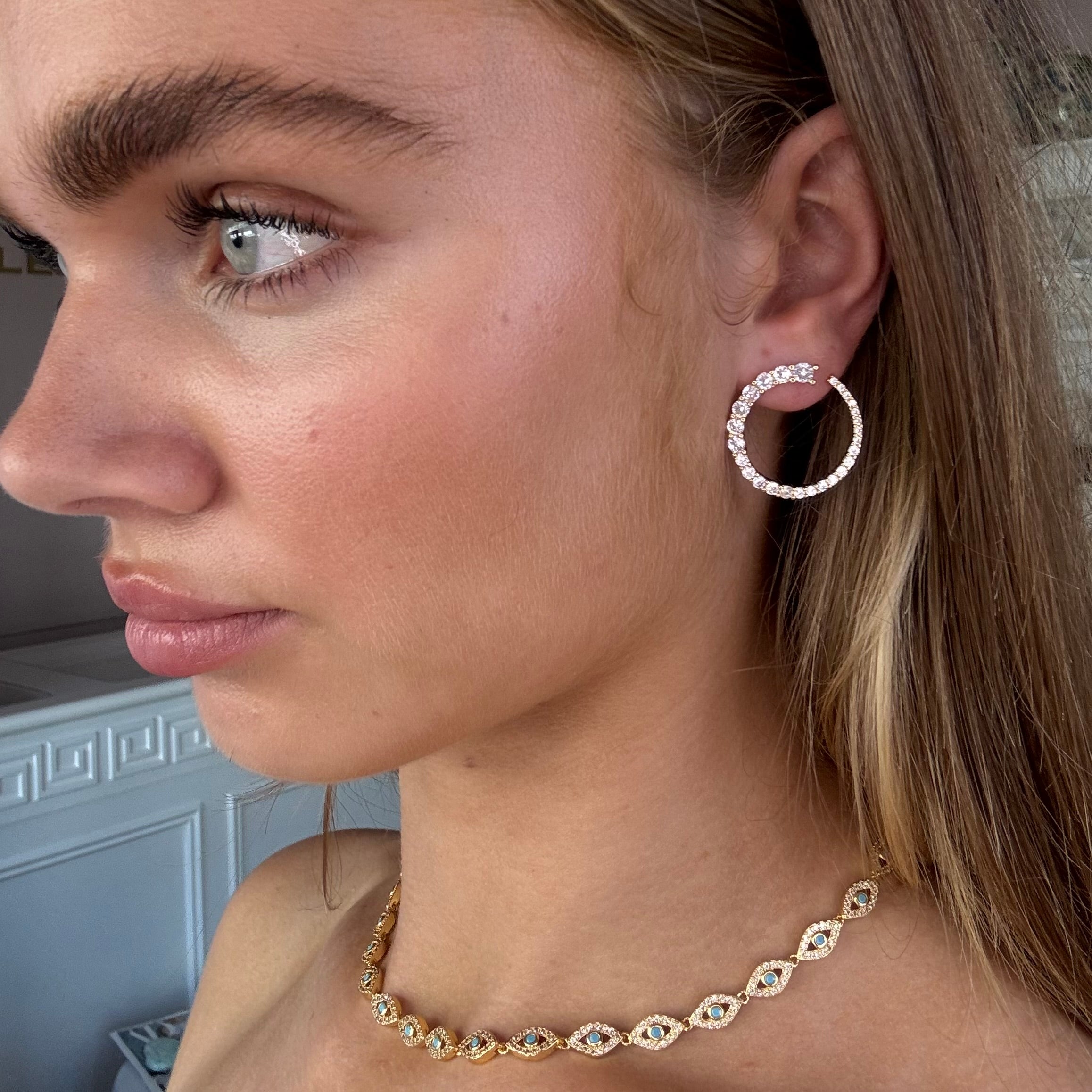 White Topaz Circular Studs: The Julia