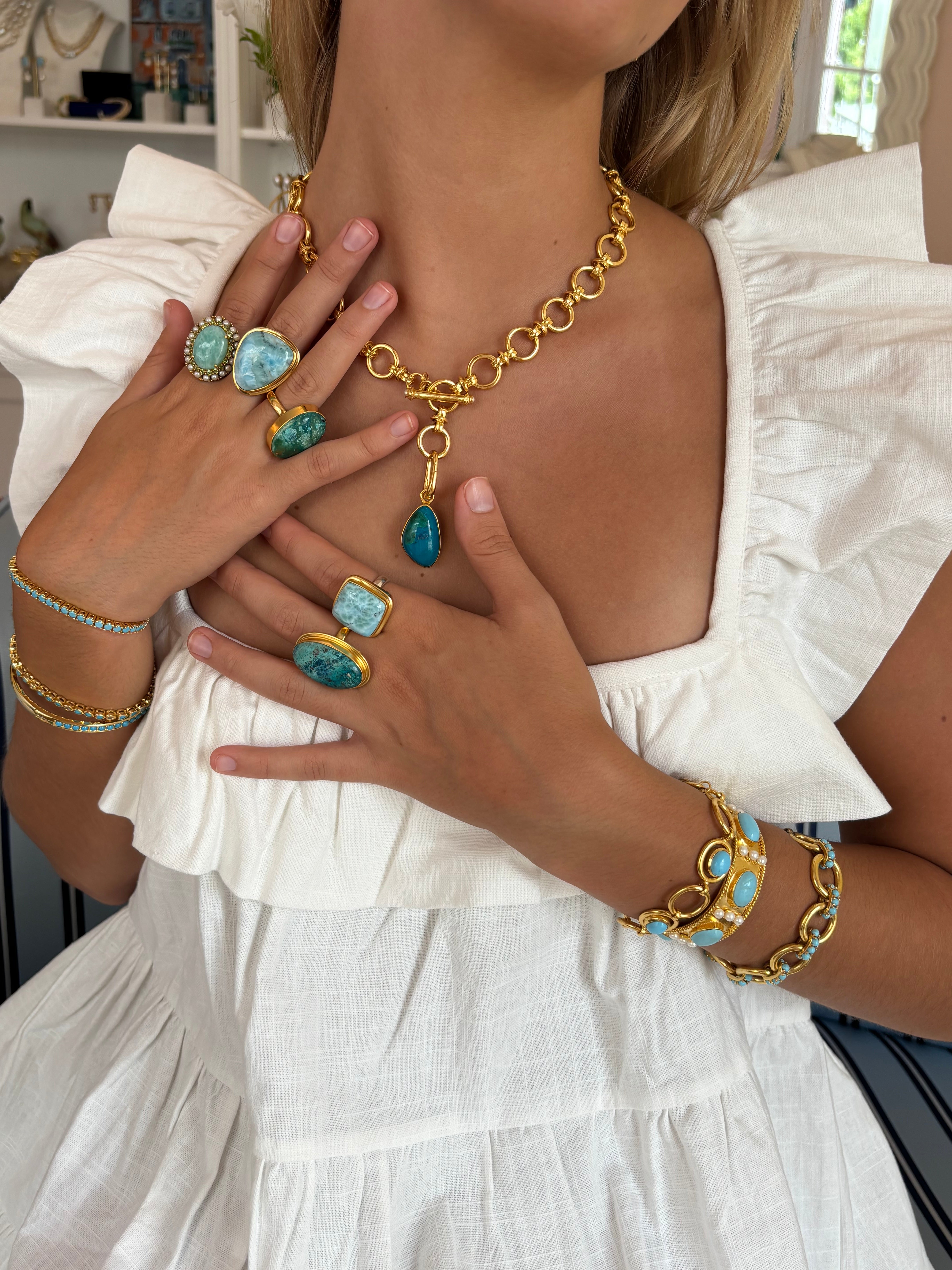 Turquoise and Pearl Cuff Bracelet: The Viviene