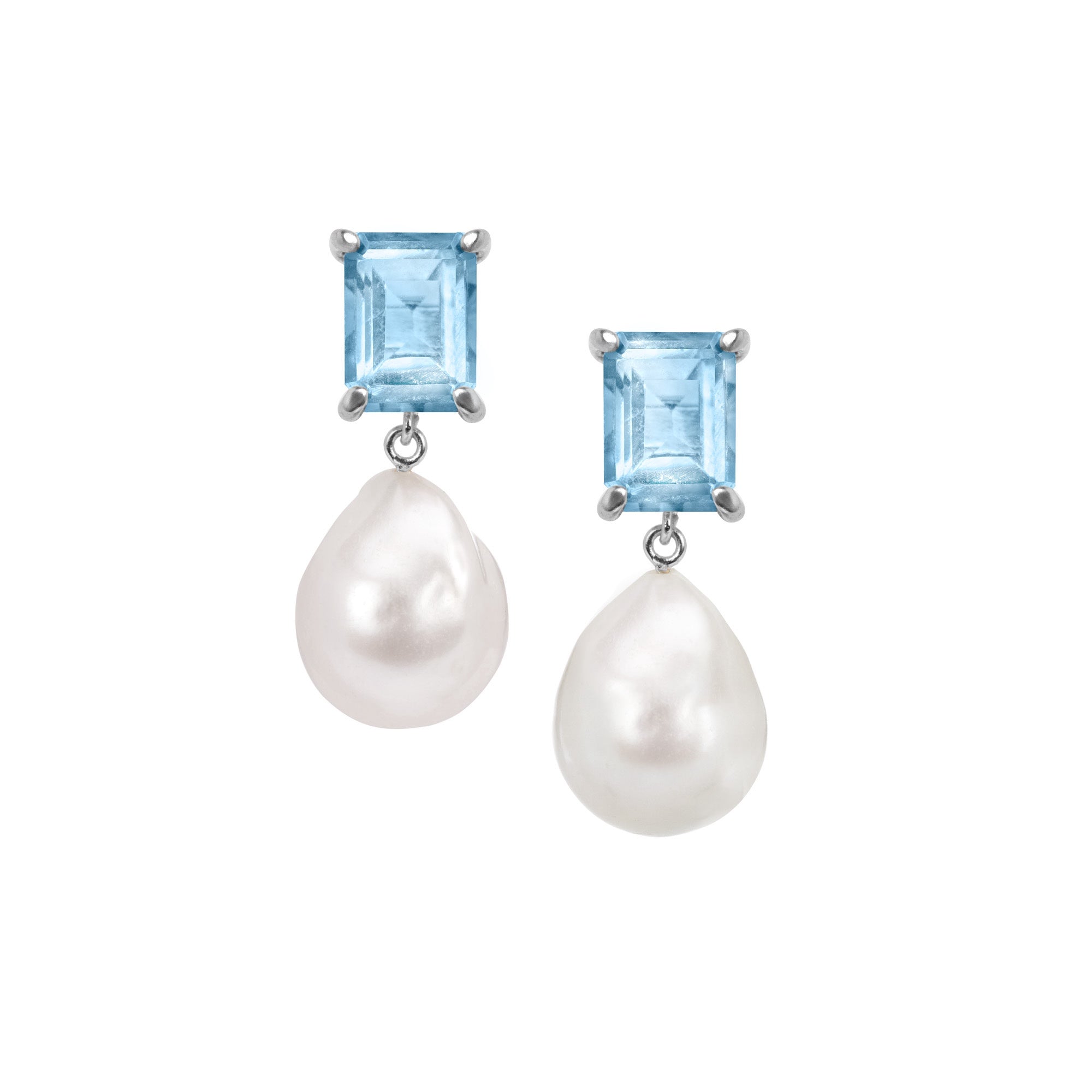 Blue Topaz And Baroque Pearl Earrings: The Bellen