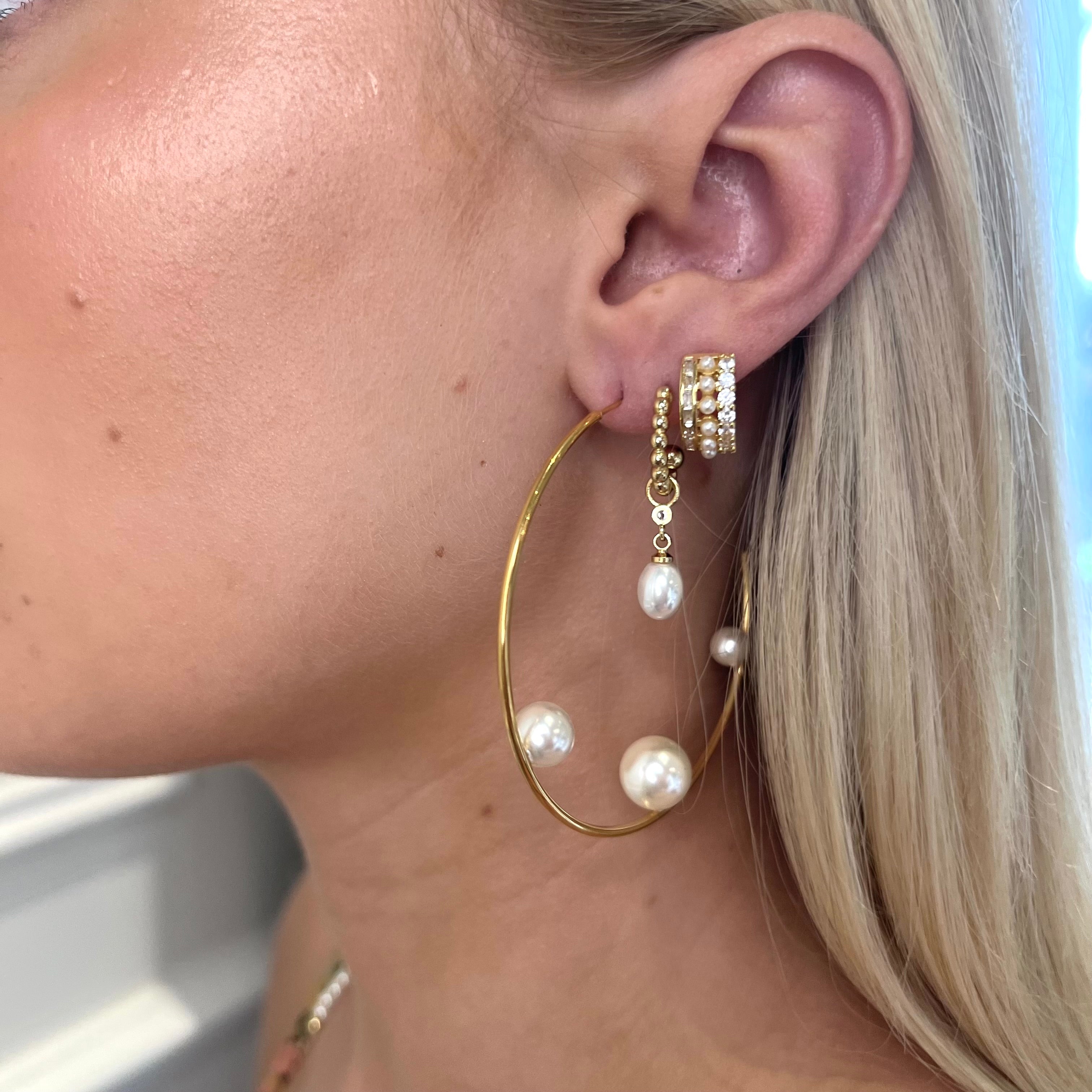 3 Pearl Thin Hoop Earrings: The Millie