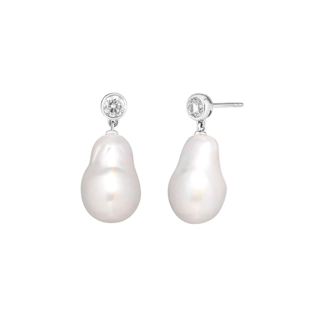 White Topaz & Baroque Pearl Earring: The Brianne