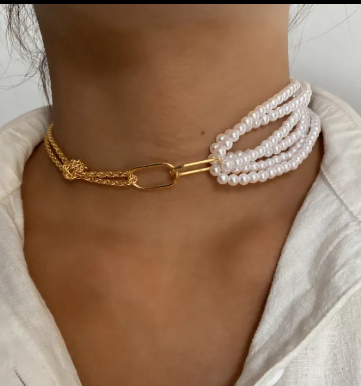 Link and Pearl Strand Necklace: The Katia