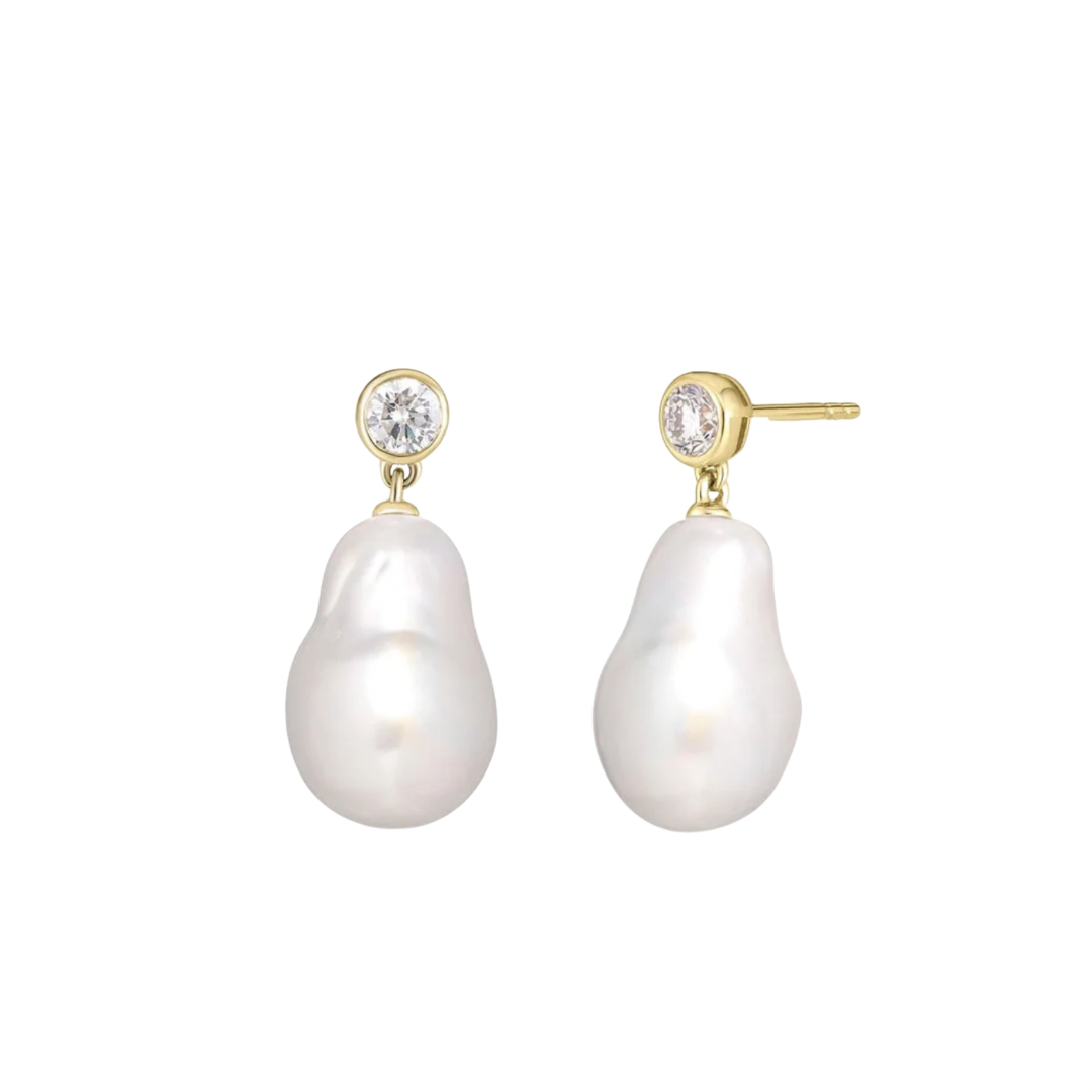 White Topaz & Baroque Pearl Earring: The Brianne