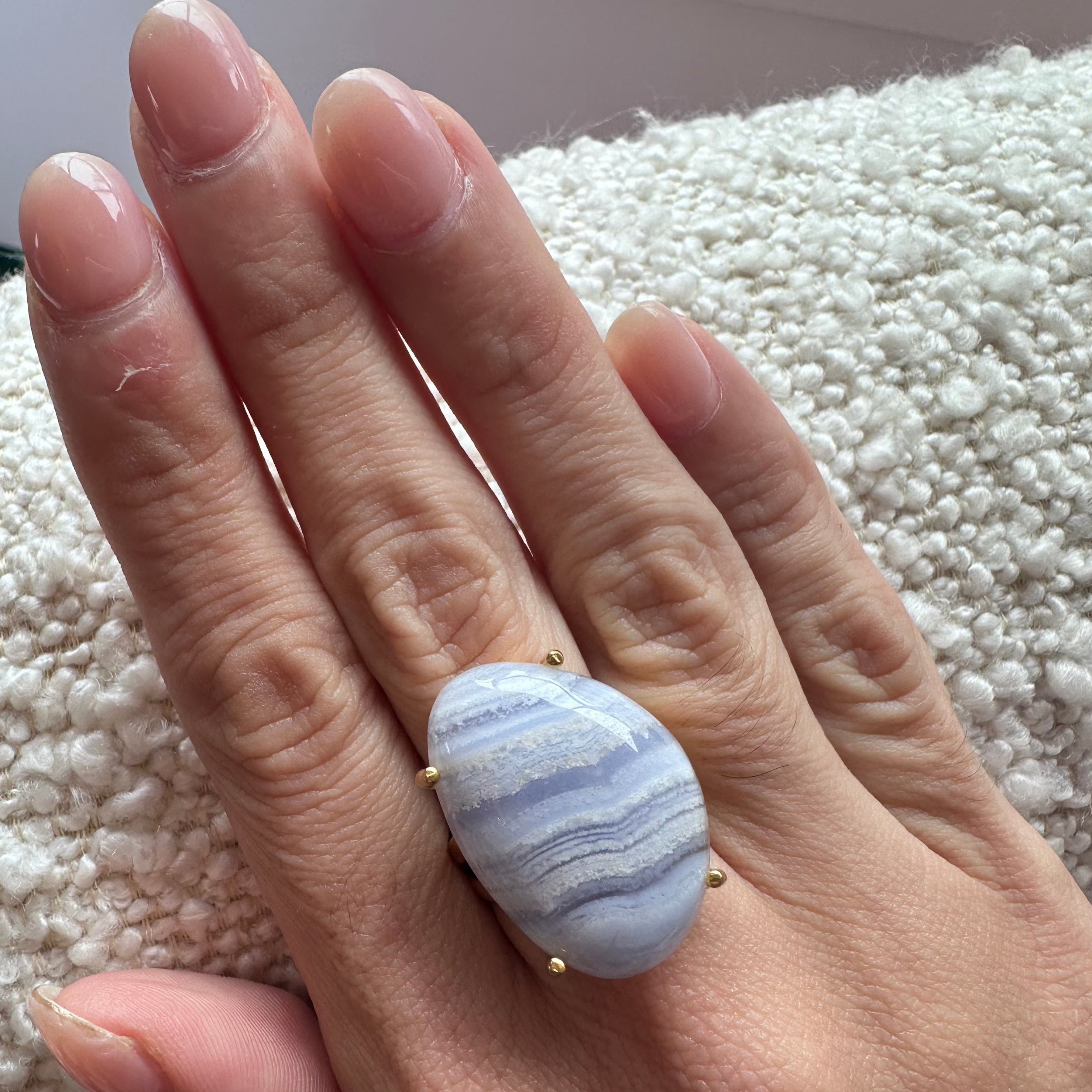 18k Gold Vermeil One of a Kind Ring In Blue Lace Agate