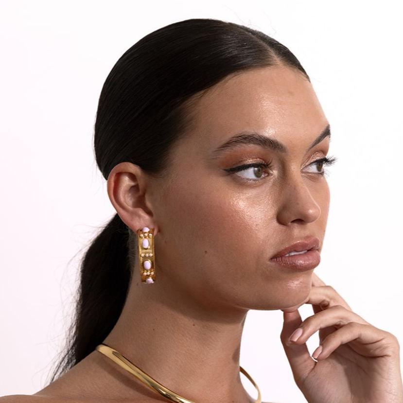 18k Gold Vermeil Pink Opal Hoop Earrings: The Amelie