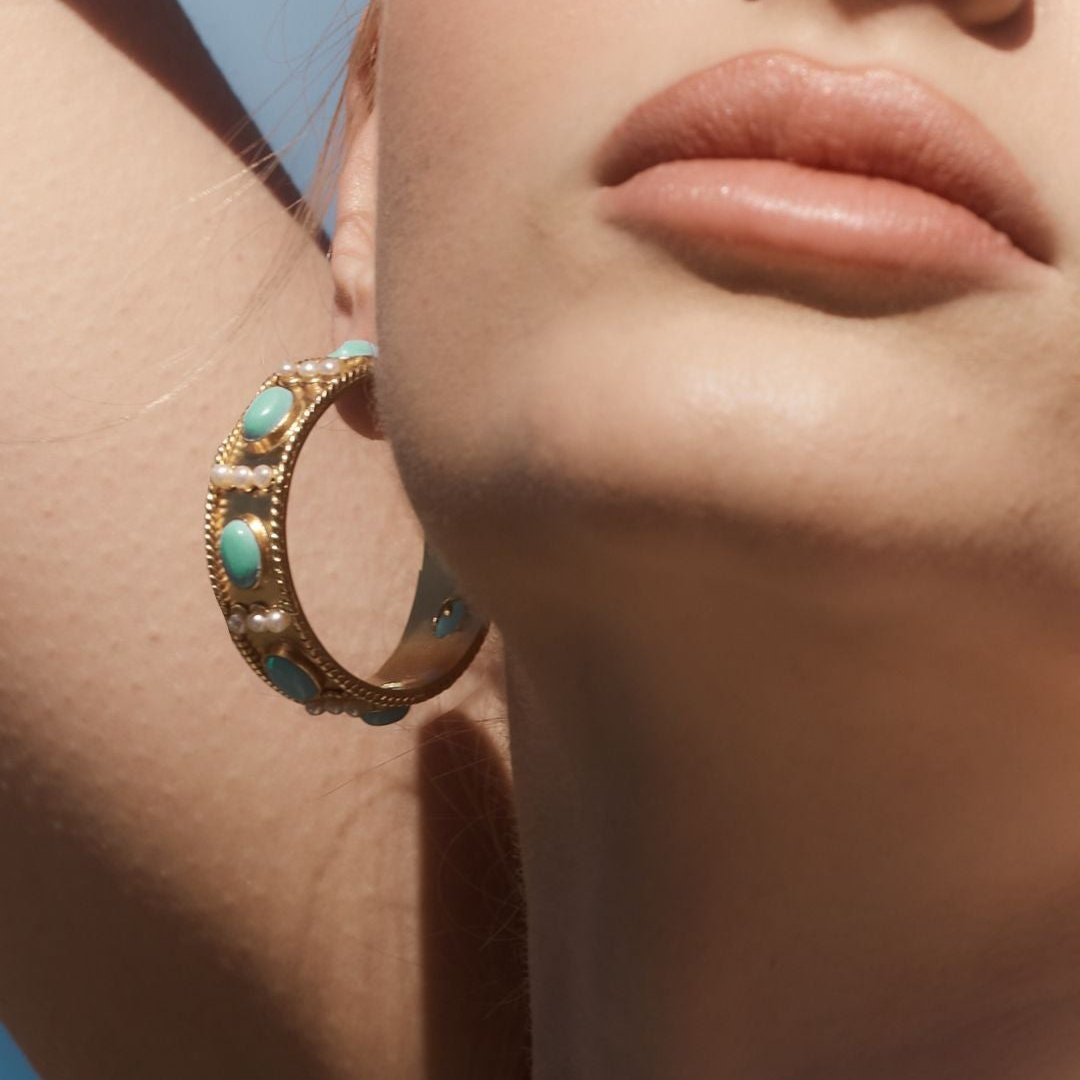 18k Gold Vermeil Amazonite Hoop Earrings: The Amelie