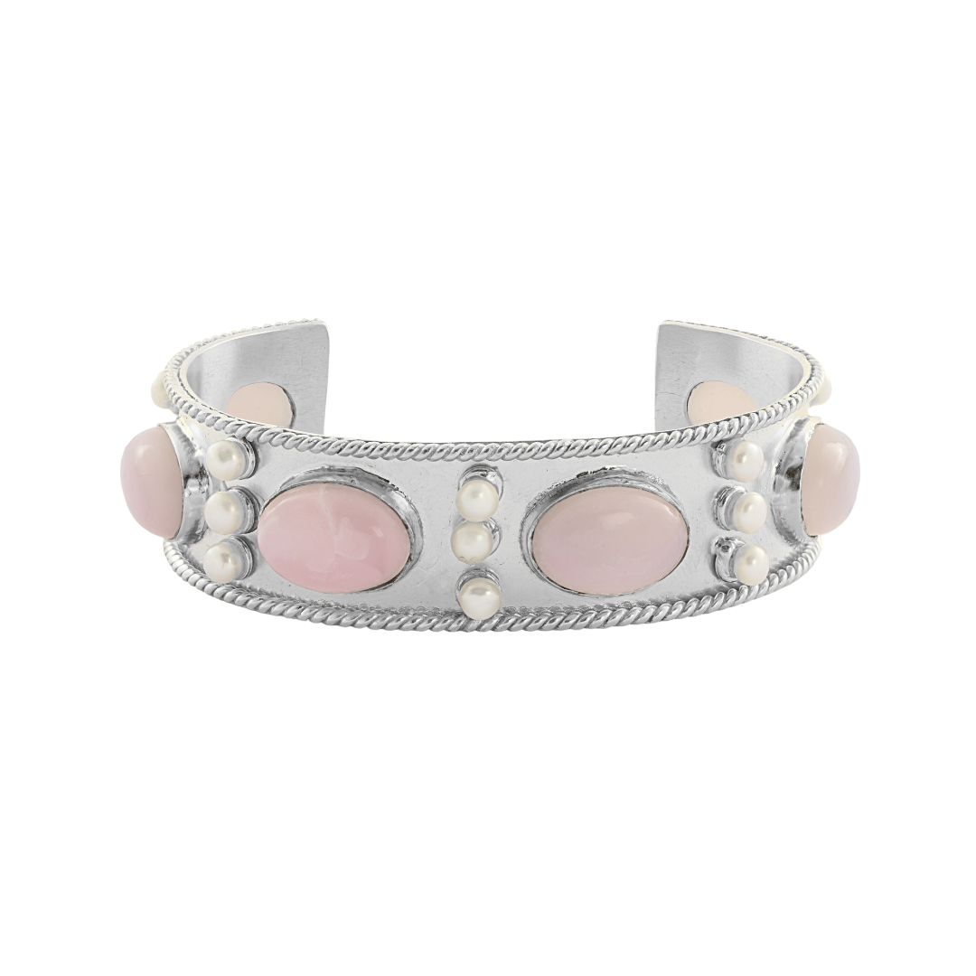 Pink Opal and Pearl Cuff Bracelet: The Viviene