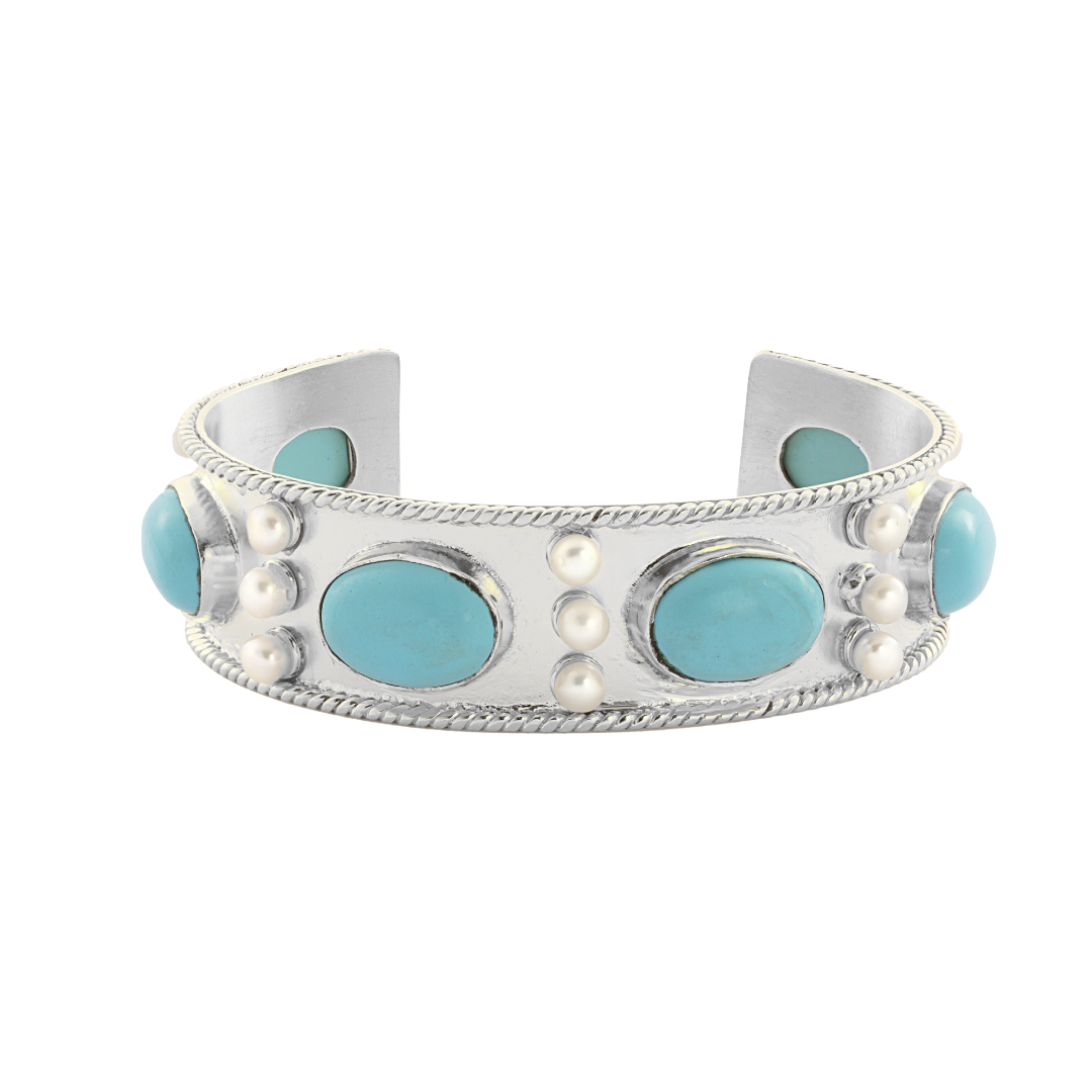 Turquoise and Pearl Cuff Bracelet: The Viviene