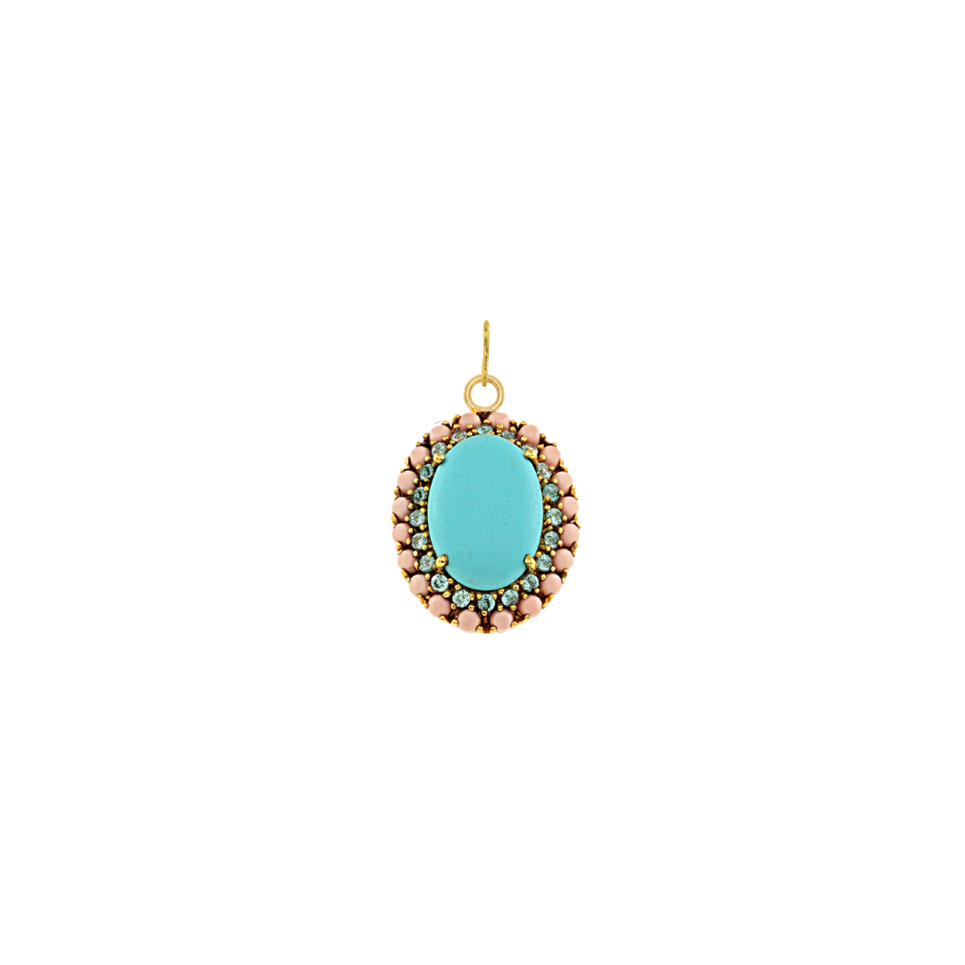 Turquoise & Coral Oval Charm