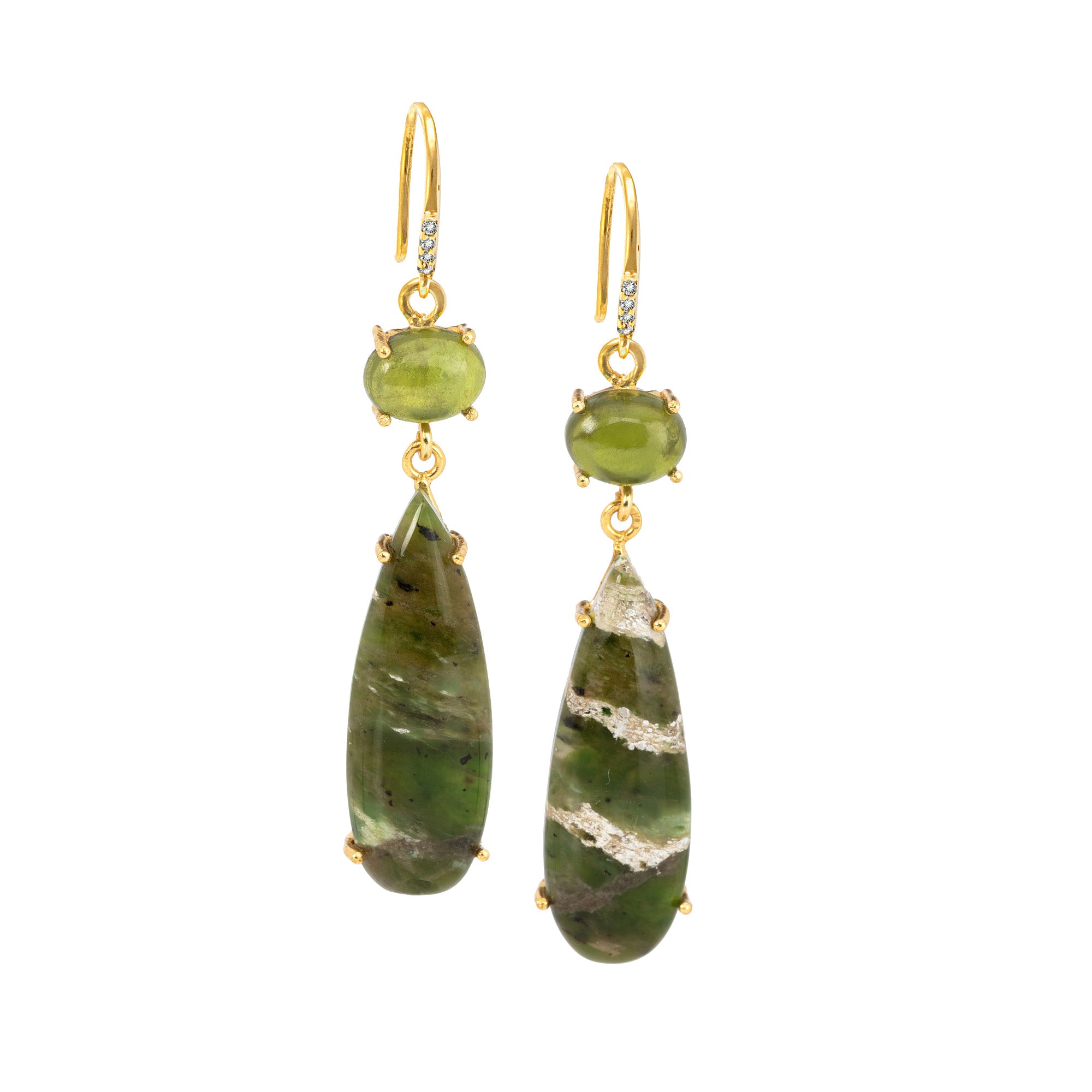 18k Gold Vermeil Vasonite and Chrysotile Hook Earrings: The Claudia