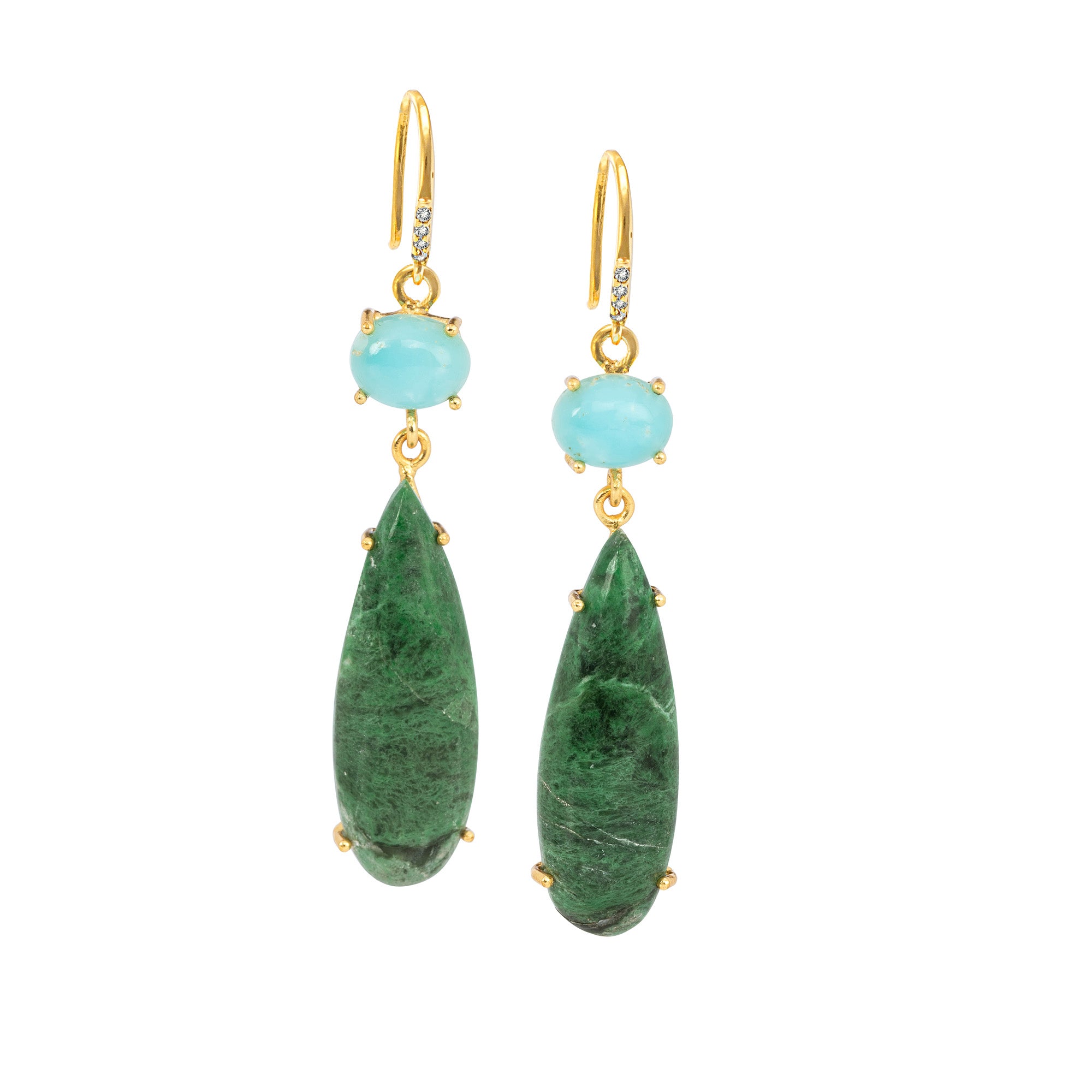 18k Gold Vermeil Smithsonite and Mawsitsit Hook Earrings: The Claudia