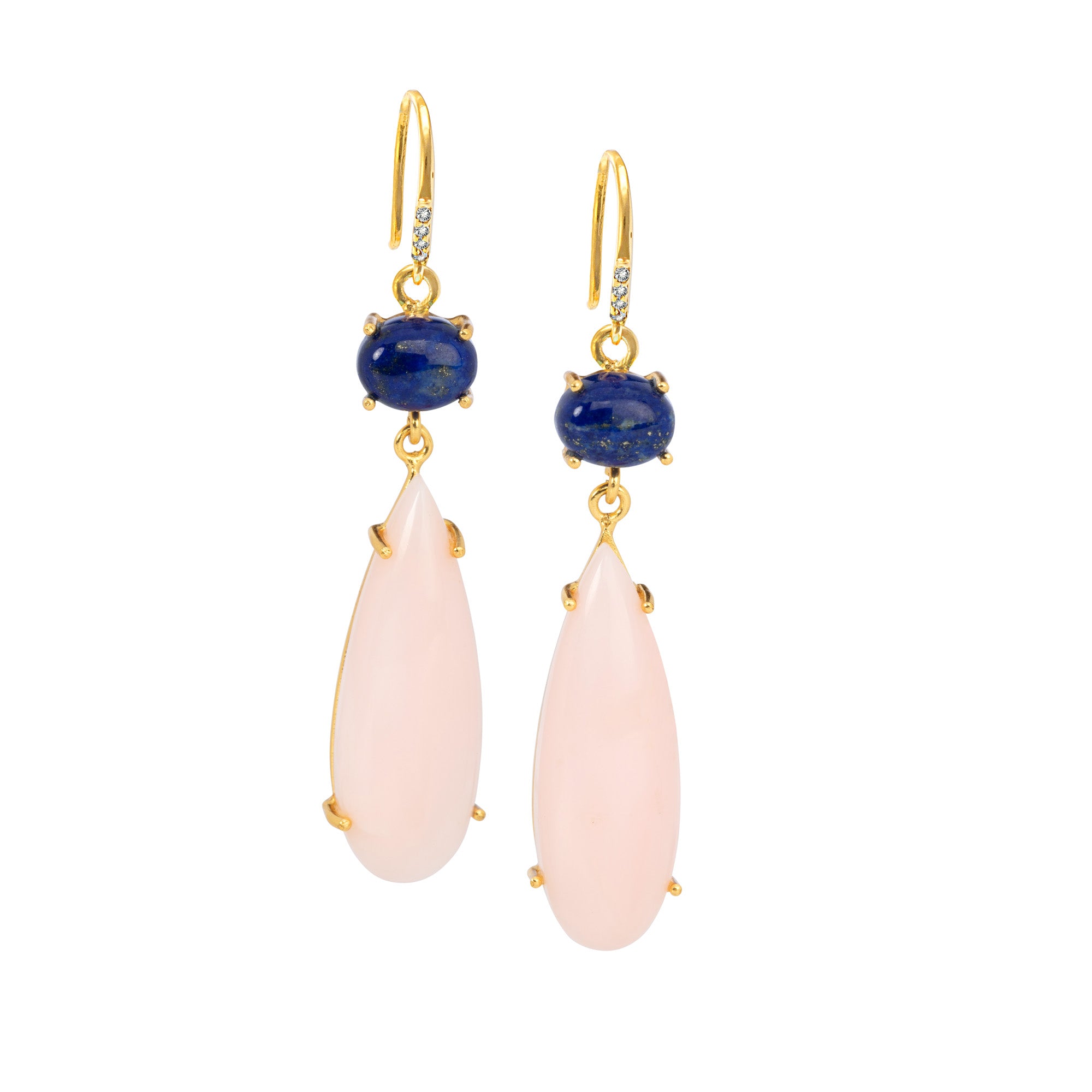 18k Gold Vermeil Lapis Lazuli and Pink Opal Hook Earrings: The Claudia