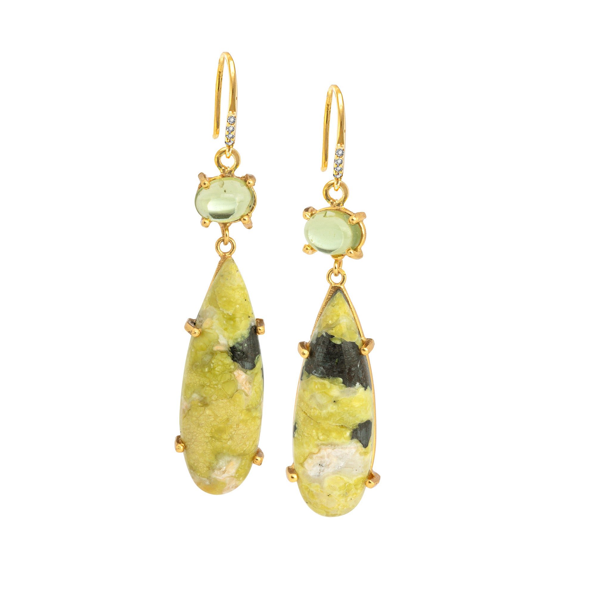 18k Gold Vermeil Peridot and Lizardite Hook Earrings: The Claudia