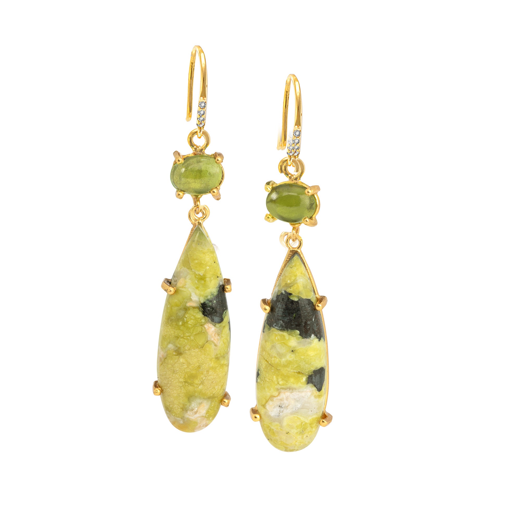 18k Gold Vermeil Vasonite and Lizardite Hook Earrings: The Claudia