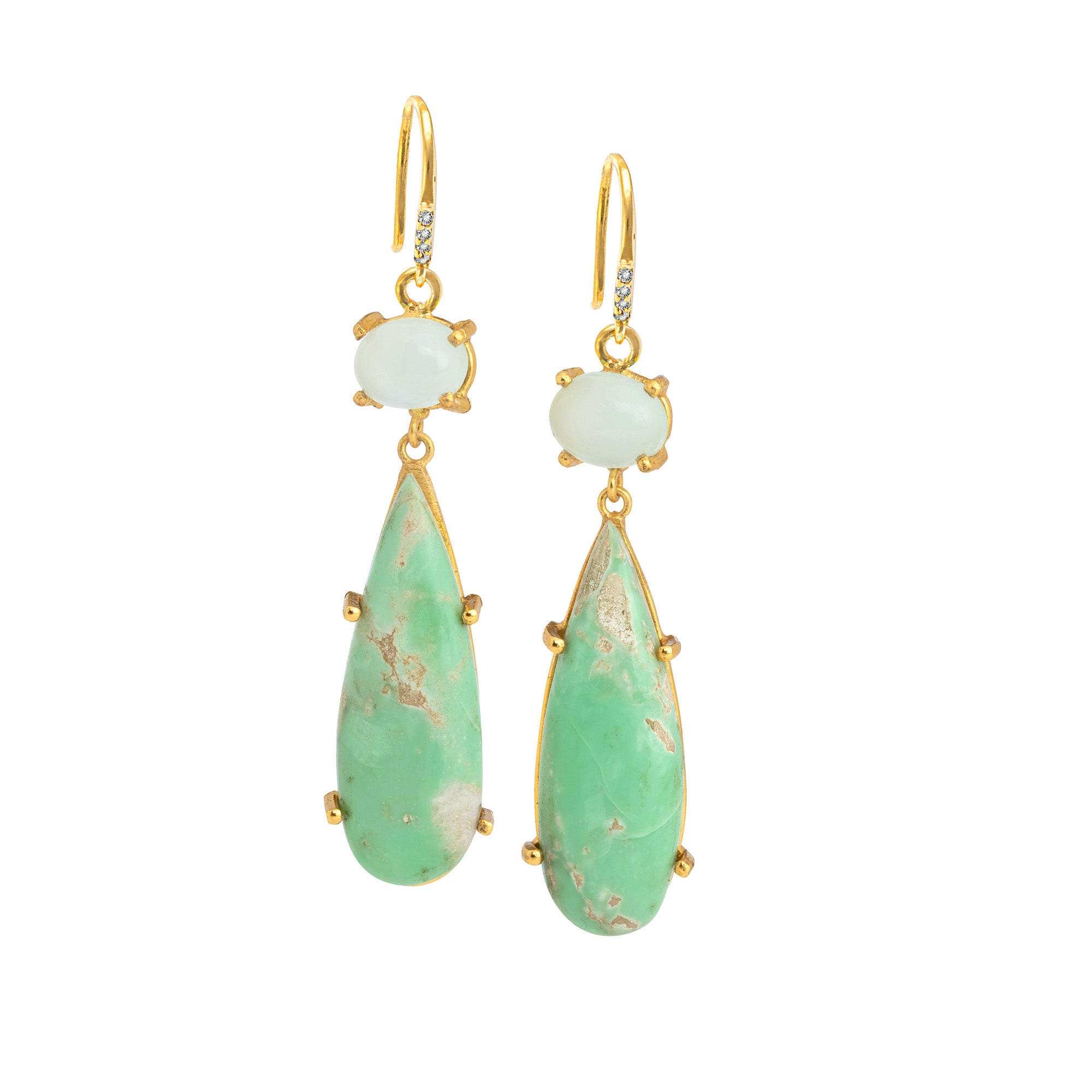 18k Gold Vermeil Aqua Onyx and Variscite Hook Earrings: The Claudia