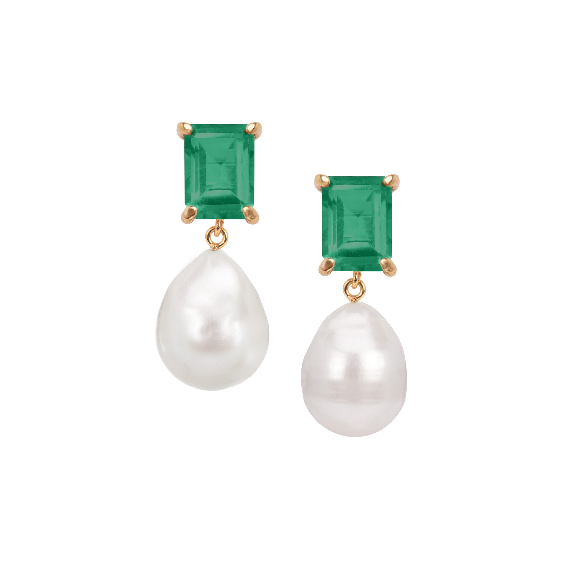 Green Onyx And Baroque Pearl Earrings: The Bellen