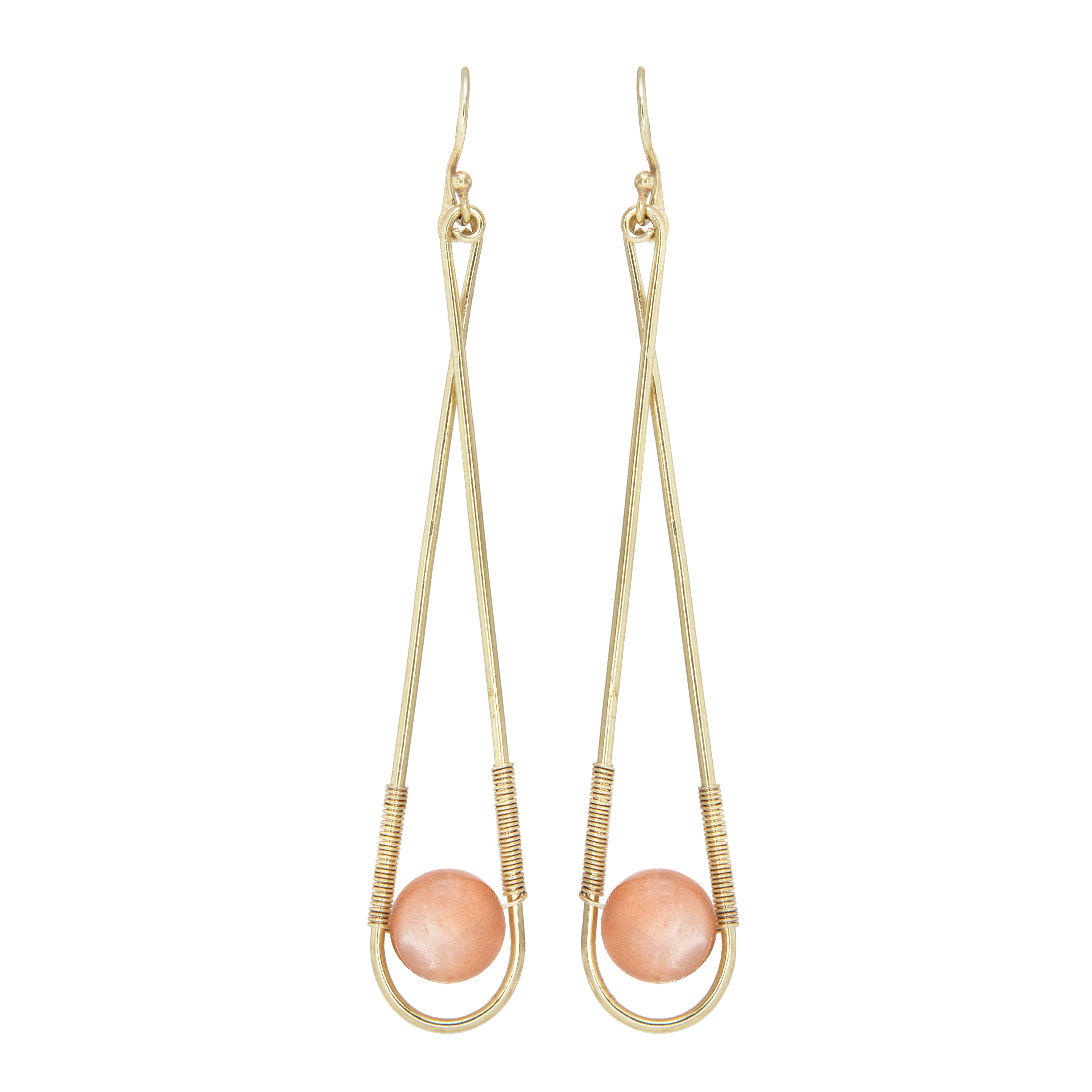 THE IVY Earrings Jimena Alejandra Brass Long (9cm) Peach Moonstone (DarkSalmon)