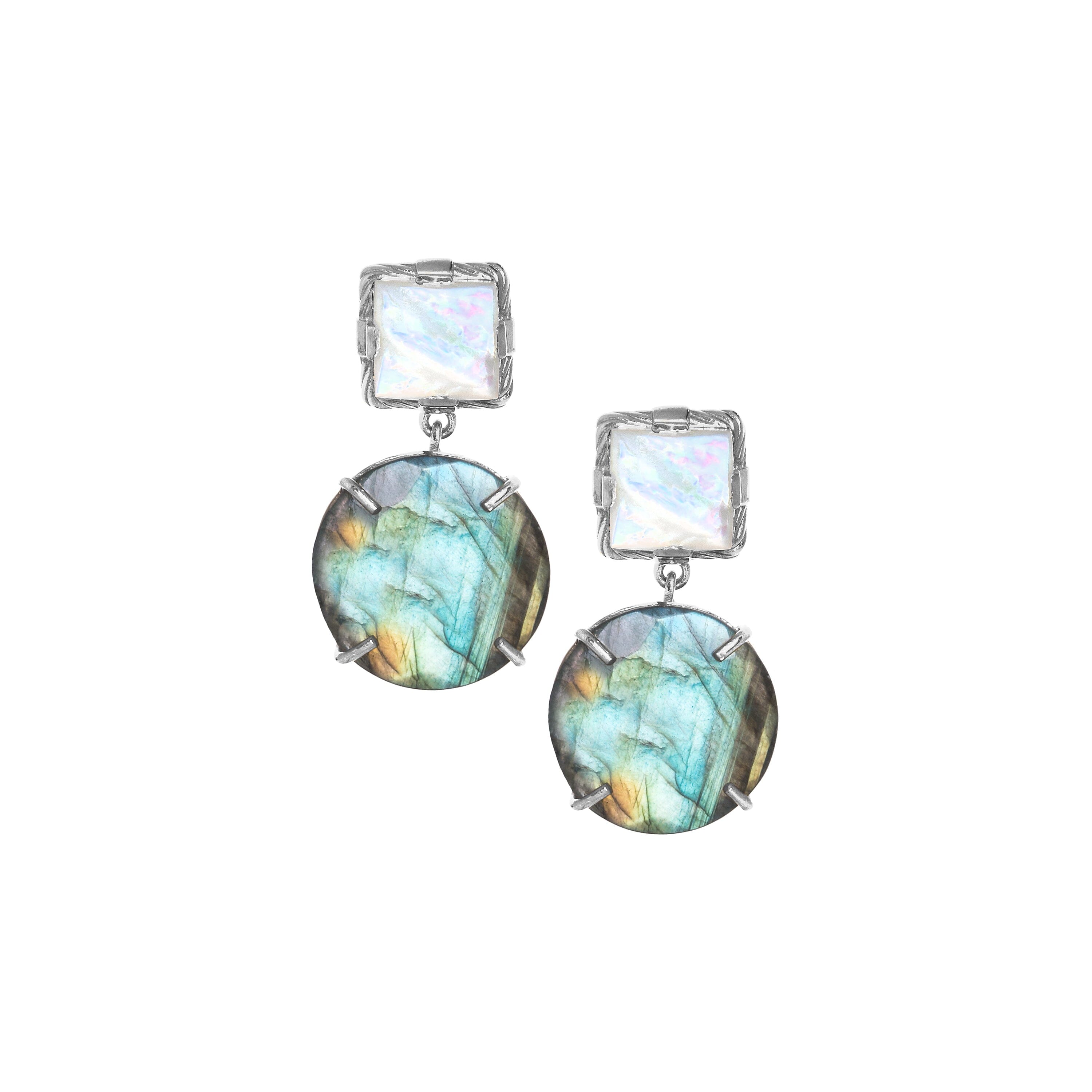 THE SIENNA (Labradorite/Pearl) Earrings Jimena Alejandra Silver Labradorite & Pearl (DeepSkyBlue) 