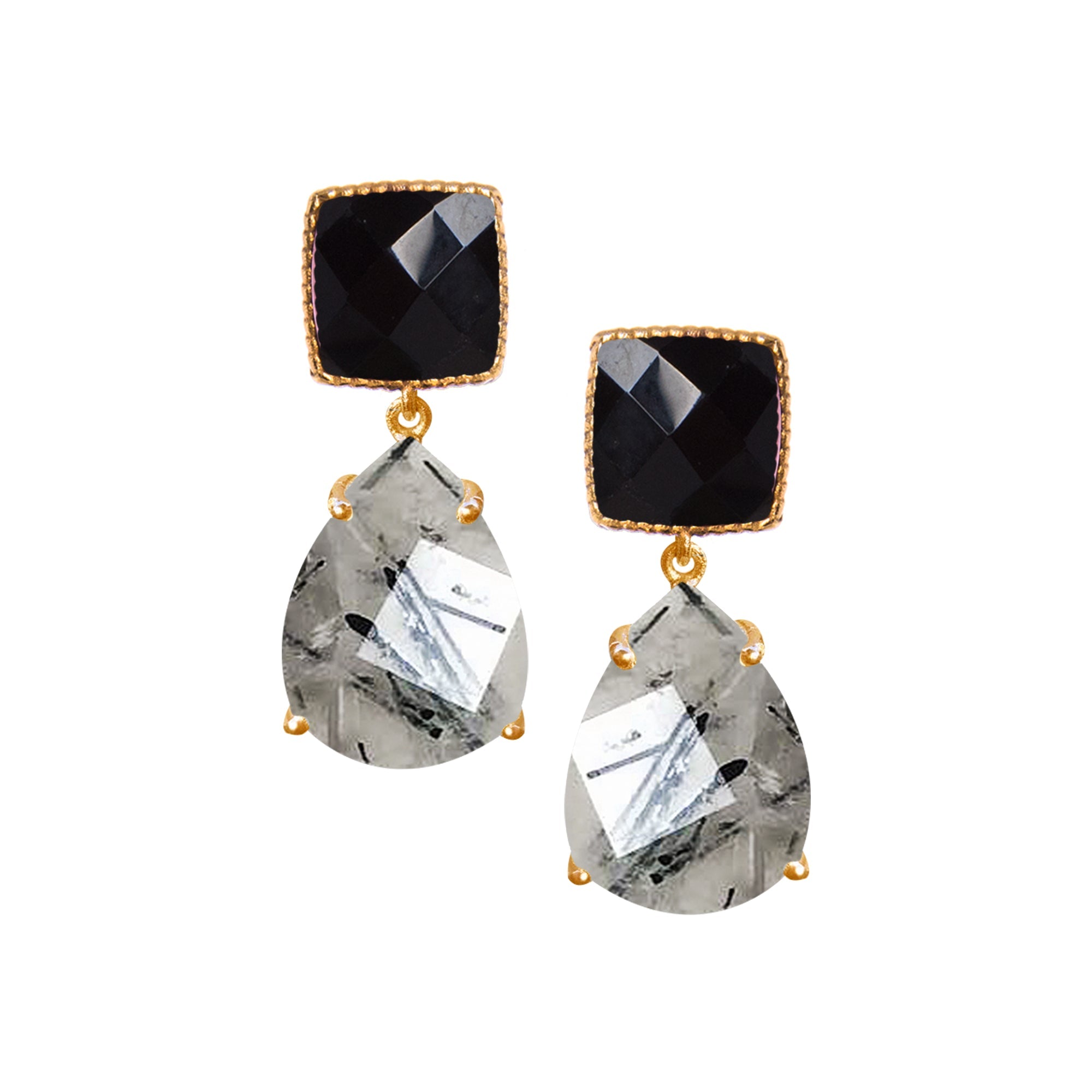 THE SUSANNA Earrings Jimena Alejandra Gold Plated Black Rutile (Grey) 